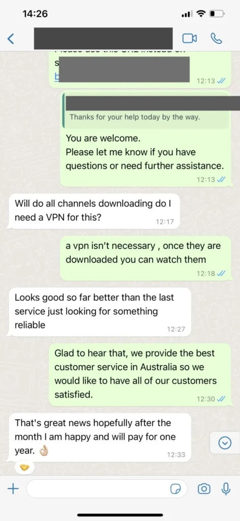 Example PioneerSTV WhatsApp support conversation 3
